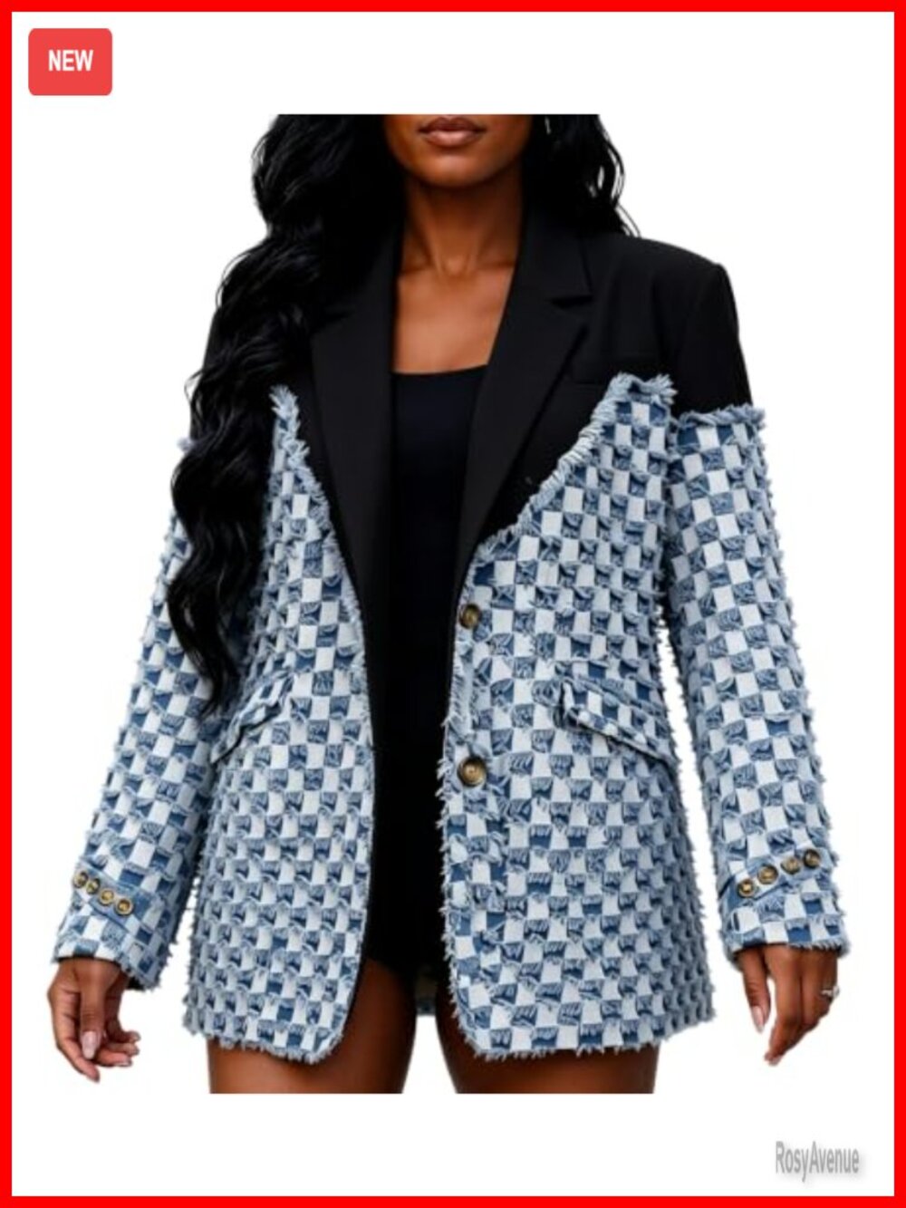 Oversized Plaid Patchwork Blazer Suit Jacket Casual